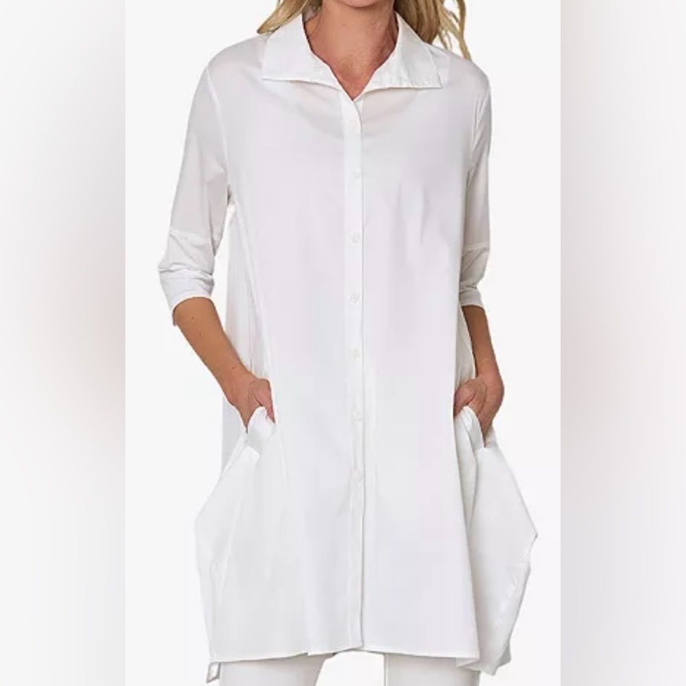 Stella Caraski Women's 3/4 Sleeve Poplin Jersey Shirt Tunic Size Small